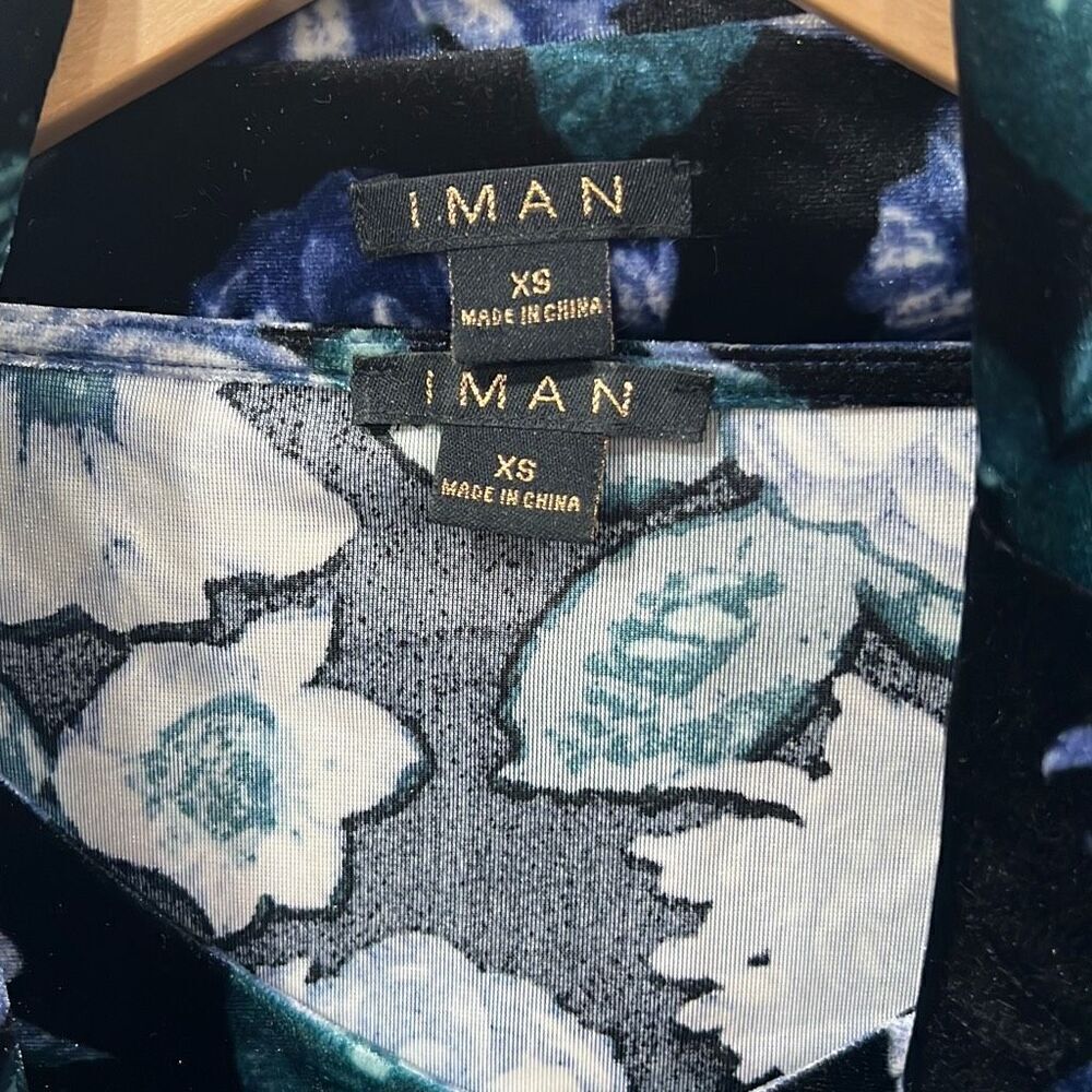 Iman 2 piece velvet blue floral blazer top xs - Picture 5 of 10